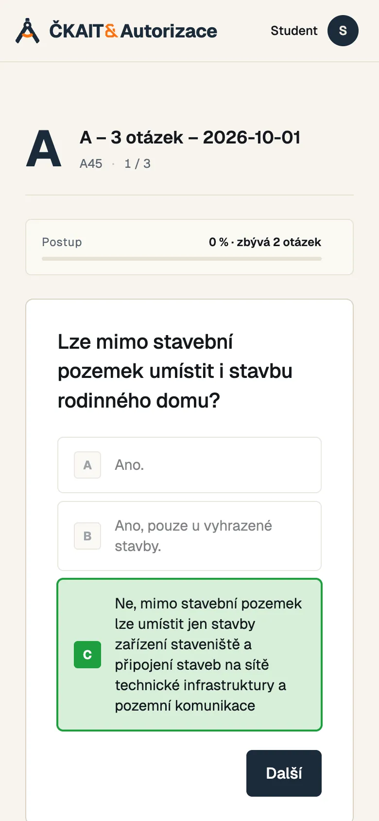 Otázka v režimu Učte se na telefonu